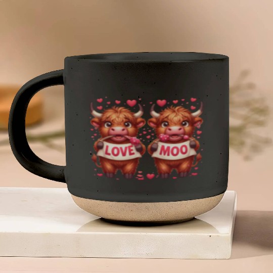 Cute cartoon valentines highland cow Pottery Mugs
