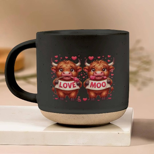 Cute cartoon valentines highland cow Pottery Mugs