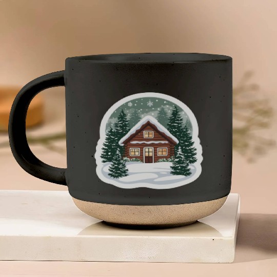 Cozy Cabin in Winter Wonderland Pottery Mugs