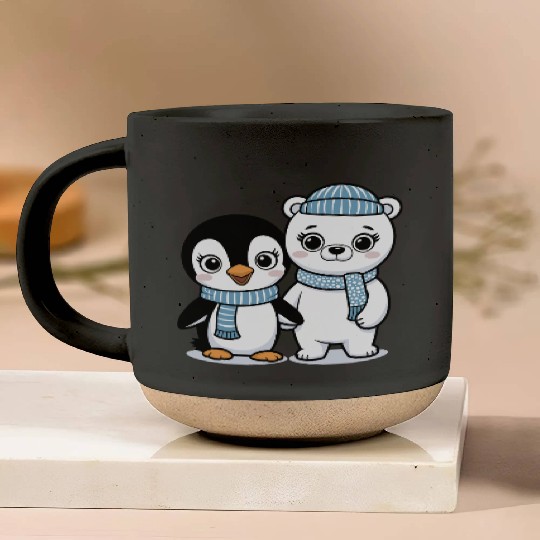 Happy Penguin and Polar Bear Best Friends Pottery Mugs
