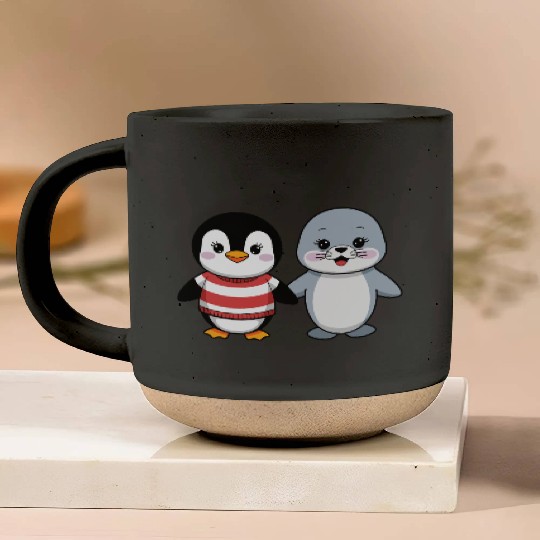 Penguin and Seal Friends Pottery Mugs