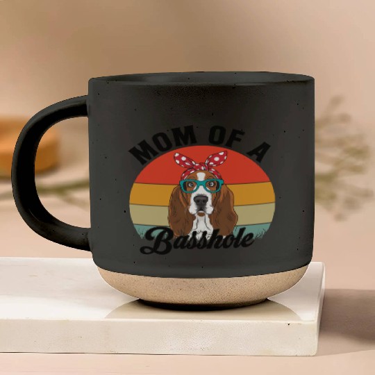Mom of a Basshole Funny Basset Hound Dog Mom Pottery Mugs