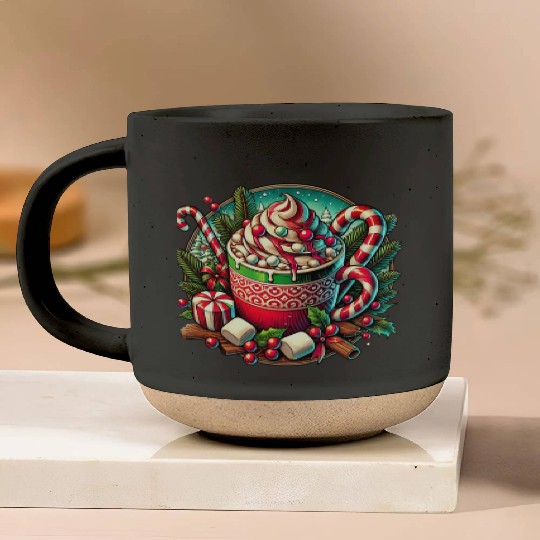 Festive Hot Cocoa Christmas Delight Pottery Mugs