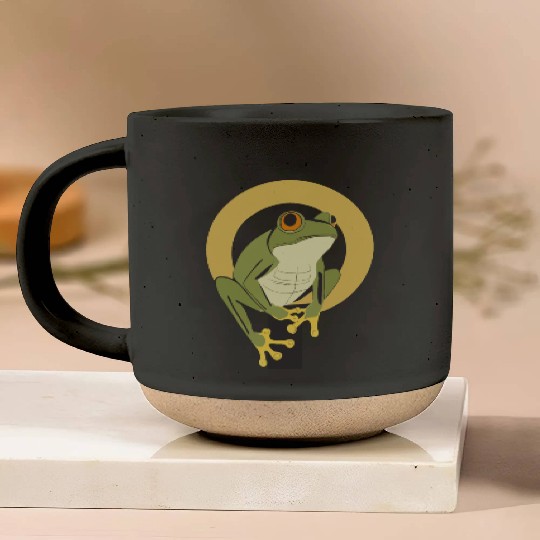 Elegant Green Frog with Gold Accents Pottery Mugs