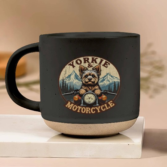 Retro Yorkie And Motorcycle Dog Lovers Funny Motor Pottery Mugs