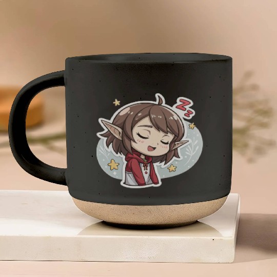 Adorable Sleepy Elf Art Print for Cozy Comfort Pottery Mugs