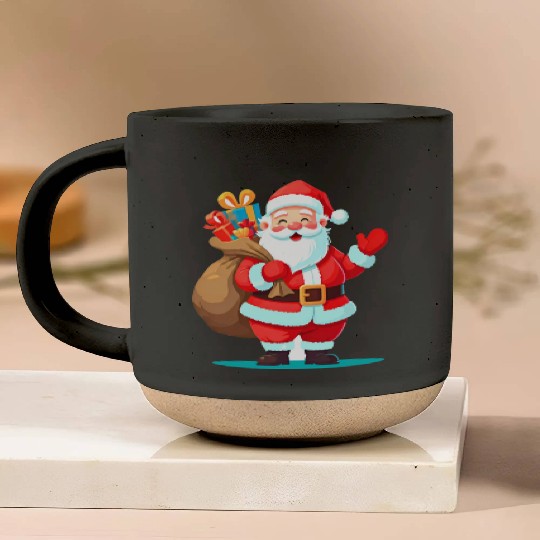 Joyful Santa with Gift Sack Design Pottery Mugs