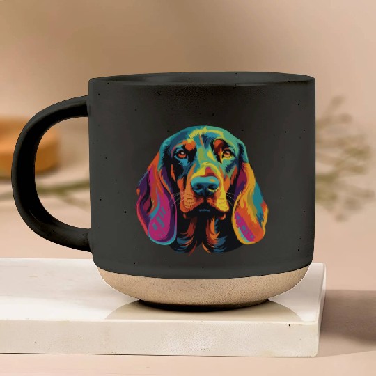 Watercolor Colorful Black And Tan Coonhound Pottery Mugs