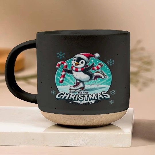Penguin Ice Skating Christmas Fun Pottery Mugs
