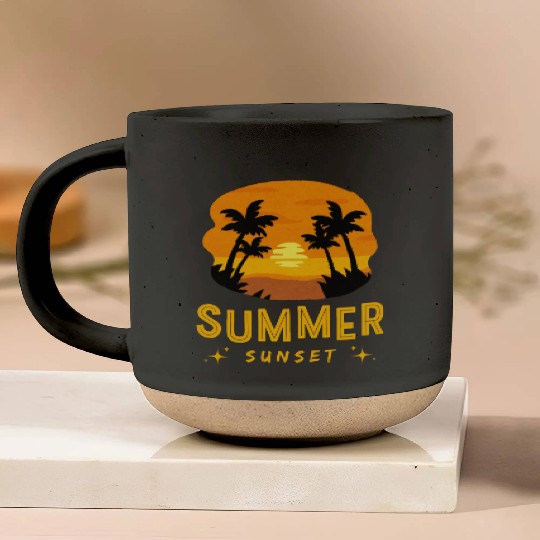 Golden Horizons: Summer Sunset Design Pottery Mugs