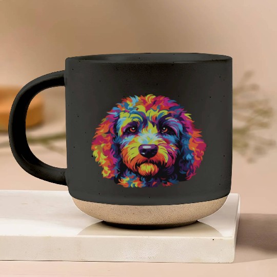 Watercolor Colorful Labradoodle Pottery Mugs