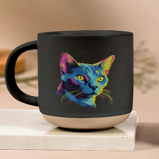 Cat Watercolor Colorful Russian Blue Pottery Mugs