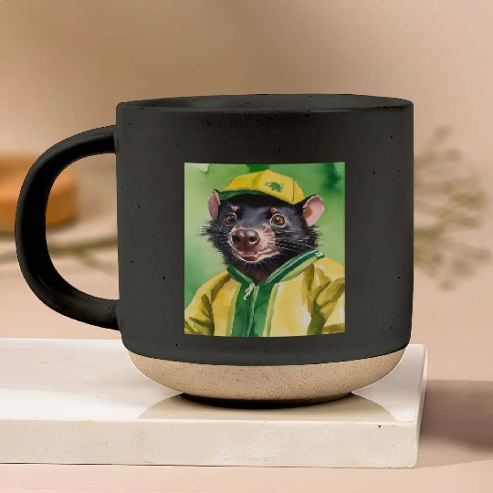 Green and Gold Tassie Devil Pottery Mugs
