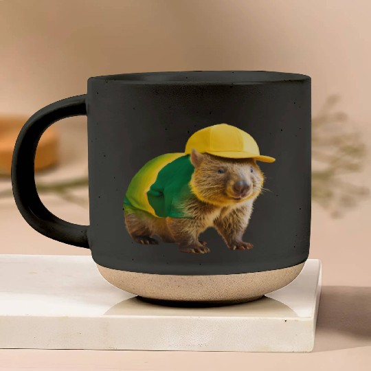 Green and Gold Wombat 2 Pottery Mugs