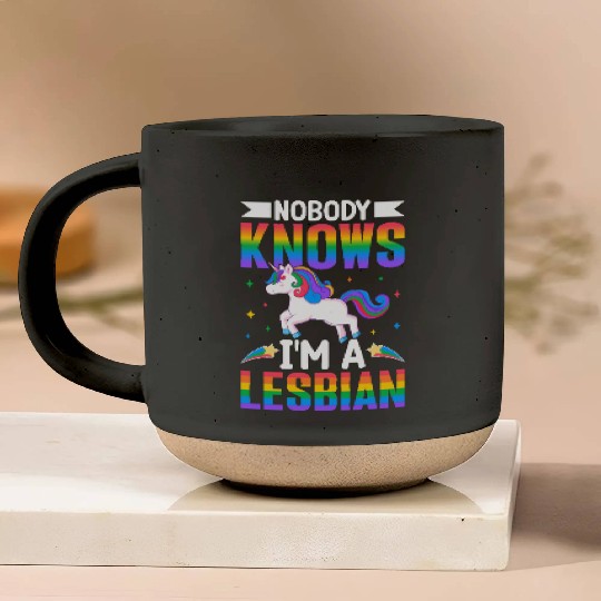 Nobody Knows I'm A Lesbian Pride LGBTQ Rainbow Pottery Mugs