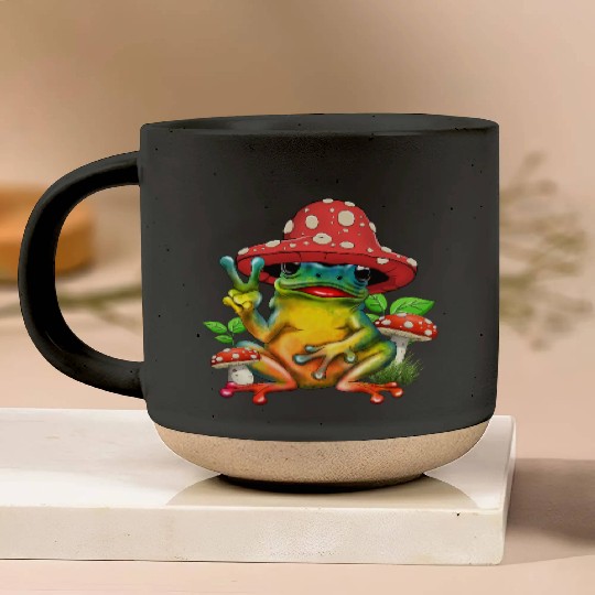 Cottagecore Aesthetic Cute Mushroom Hat Frog Lover Pottery Mugs