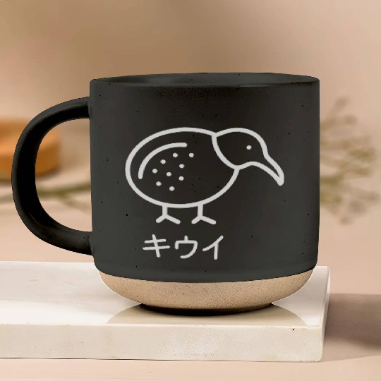 Minimalist Kiwi Bird (white outline) Pottery Mugs