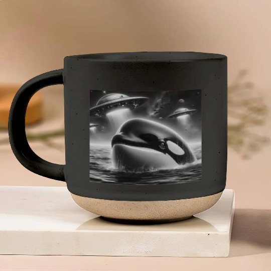 Killer whale Funny Graphic Selfie with UFOs Weird Pottery Mugs