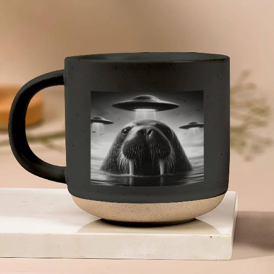 Walrus Sea lion Funny Graphic Selfie with UFOs Wei Pottery Mugs