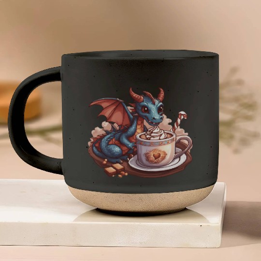 Cozy Dragon and Hot Chocolate Delight Pottery Mugs