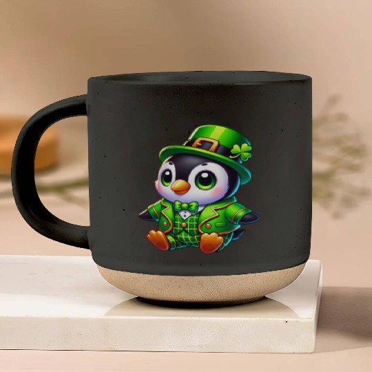 Cute St. Patrick's Day Penguin Cartoon Pottery Mugs
