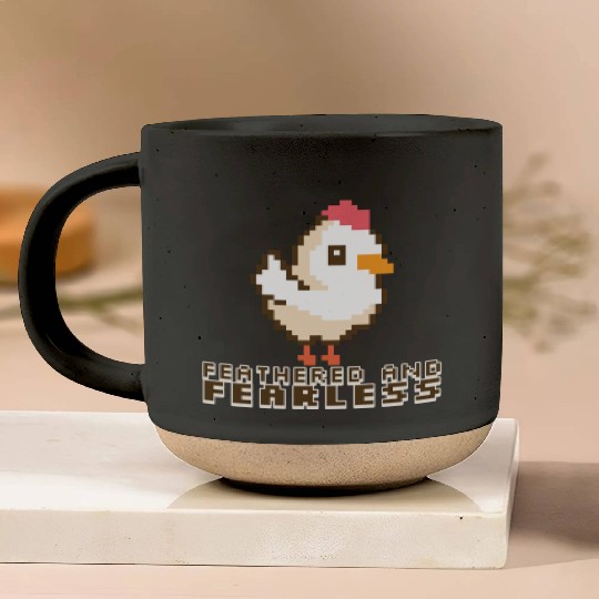 Feathered and Fearless: Bold 8-Bit Chicken Pottery Mugs