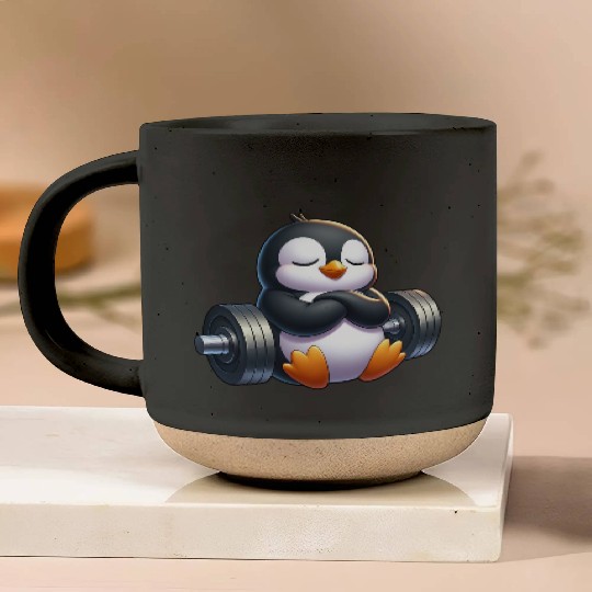 Penguin Barbell Cartoon Relax Cute Pottery Mugs