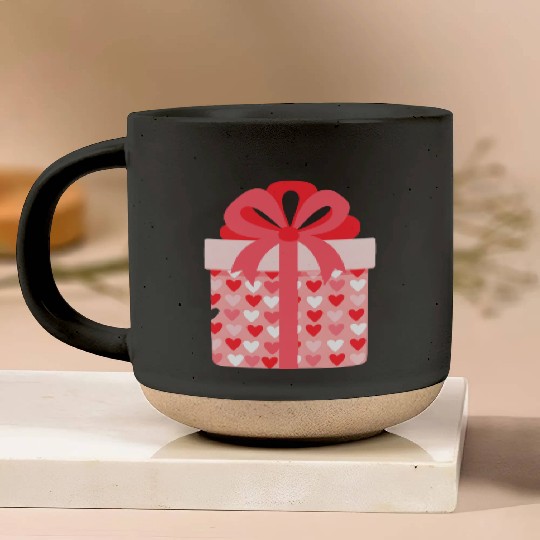 Hearts Gift Box Pattern Design Pottery Mugs