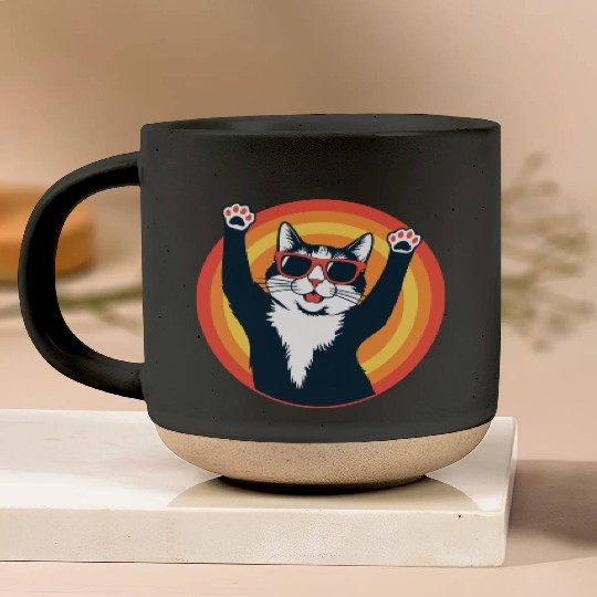 Retro 80s Cat Design, Hello Guys Pottery Mugs