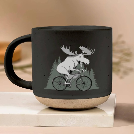 Handmade Moose on Bike Pottery Mugs – Unique Unisex