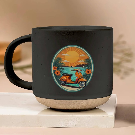 Beach Sunset Orange Scooter by Tropical Pottery Mugs
