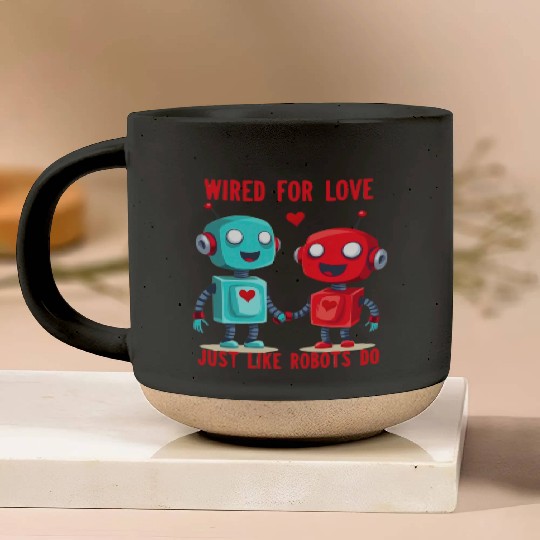 Valentine's Day Gift: Two Robots in Love on Bella Pottery Mugs