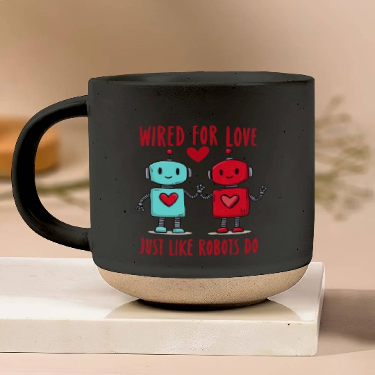 Valentine's Day Gift: Two Robots in Love on Bella Pottery Mugs
