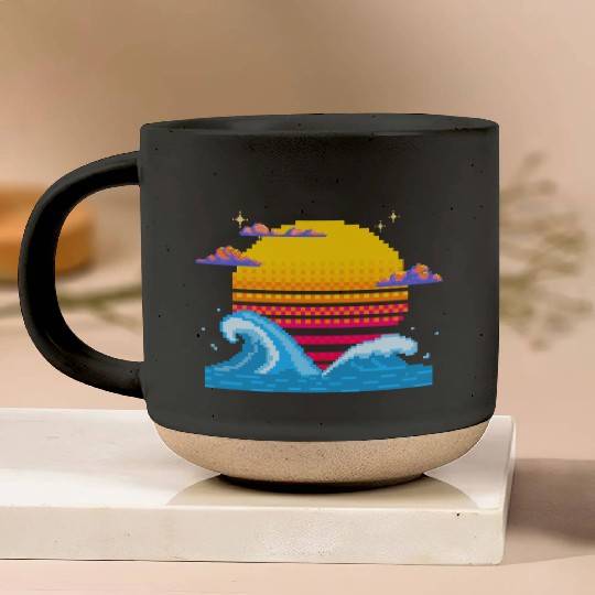 Pixel Sunset Horizon Pottery Mugs