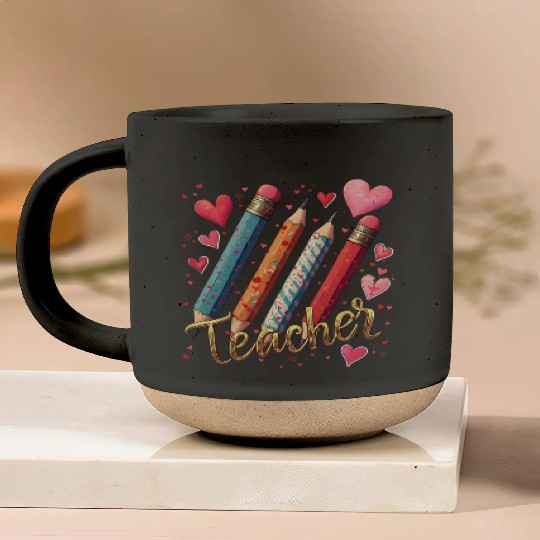 Cute Colorful Pencil Teacher Heart Valentine Pottery Mugs