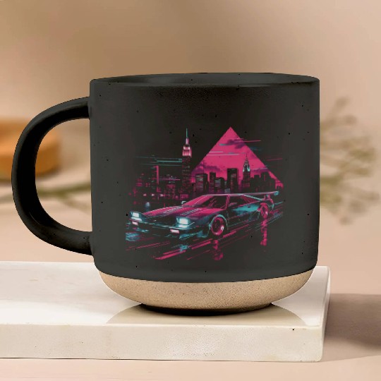 Synthwave Retro Car City Vaporwave 80s 90s Pottery Mugs