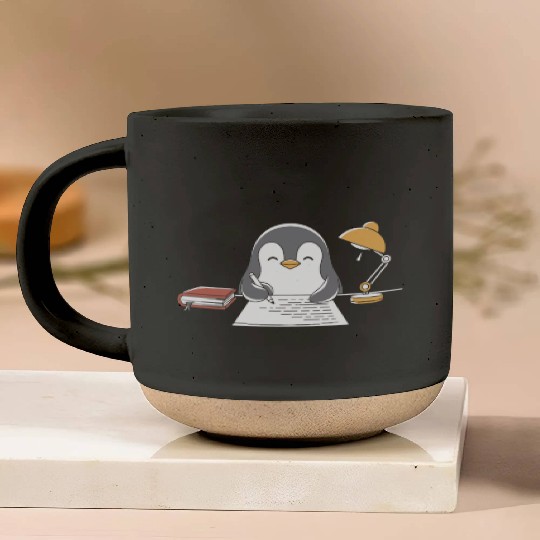 Writer Author Penguin Scribbling at Desk Pottery Mugs