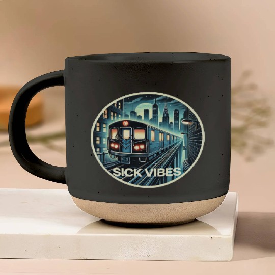 Retro Futuristic Subway Train - Neon Cyberpunk Cit Pottery Mugs