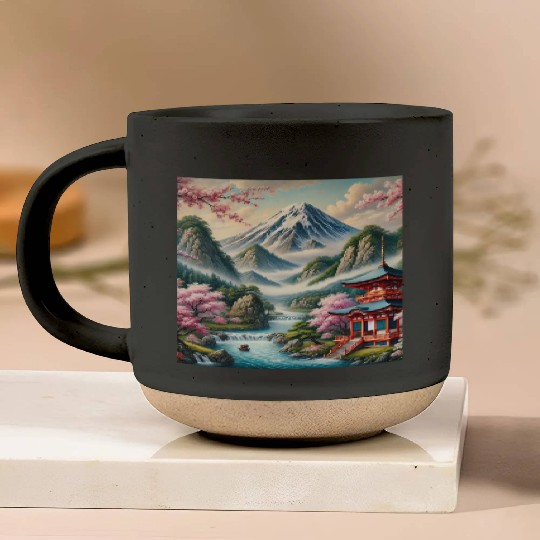 Serene Mount Fuji Landscape Art Print - Japanese C Pottery Mugs