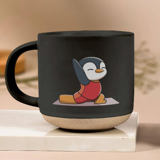 Cute Penguin Yoga Pose for Relaxation Fun Pottery Mugs