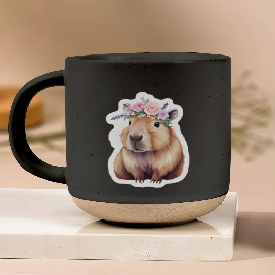 Capybara with Flowers Pottery Mugs