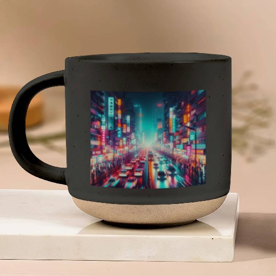 Neon Night Street Pottery Mugs