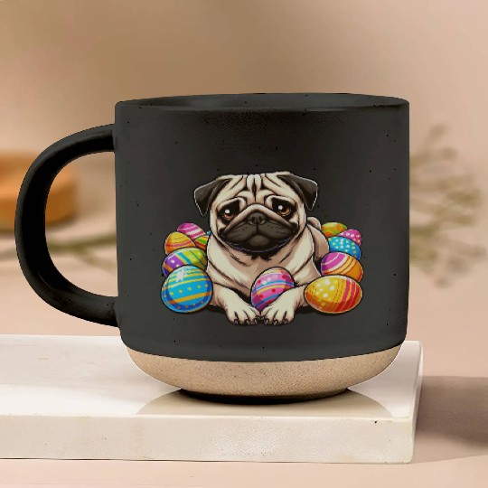 Cute Pug Easter Egg Cartoon Relax Chill Pottery Mugs