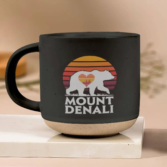 Retro Mount Denali Bear Sunset Art Pottery Mugs