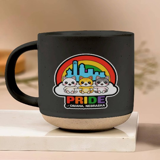 Pride of Omaha City Nebraska USA Rainbow Flag Pottery Mugs
