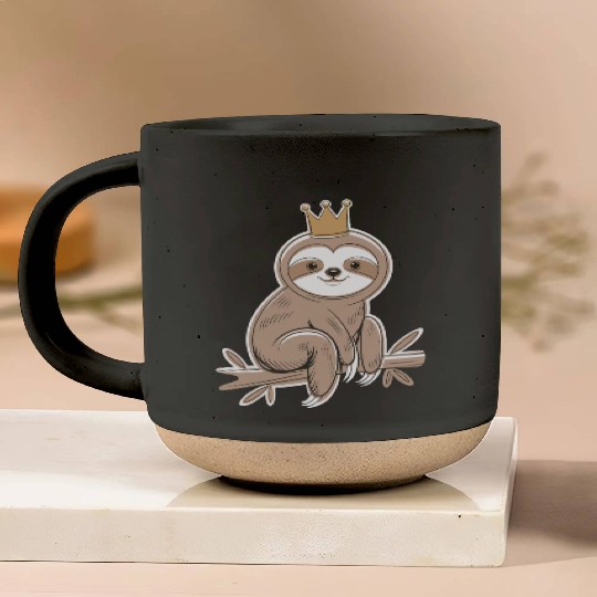 Cute Sloth with Royal Crown Relaxing on Branch Pottery Mugs