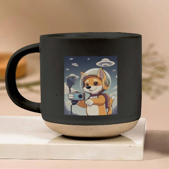 Funny Dog Rescue Anime Selfie with UFOs Weird Pottery Mugs