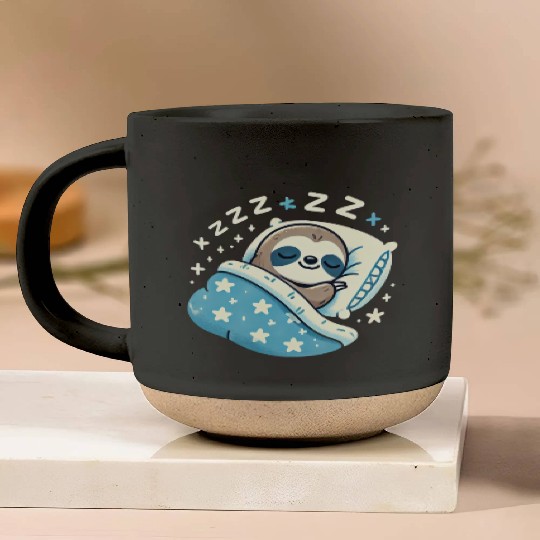 Sloth Sleeping In Bed At Night Time Pottery Mugs