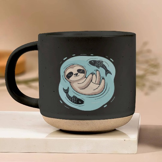 Pisces Zodiac Sloth Relaxing with Fish Dreams Pottery Mugs