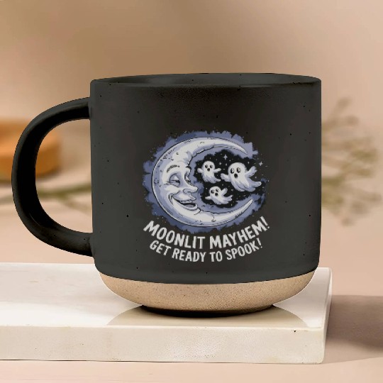 Moonlit Mayhem Ghostly Spook Under the Mondlight Pottery Mugs